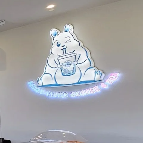 Their blue neon squirrel sign, from the wall inside